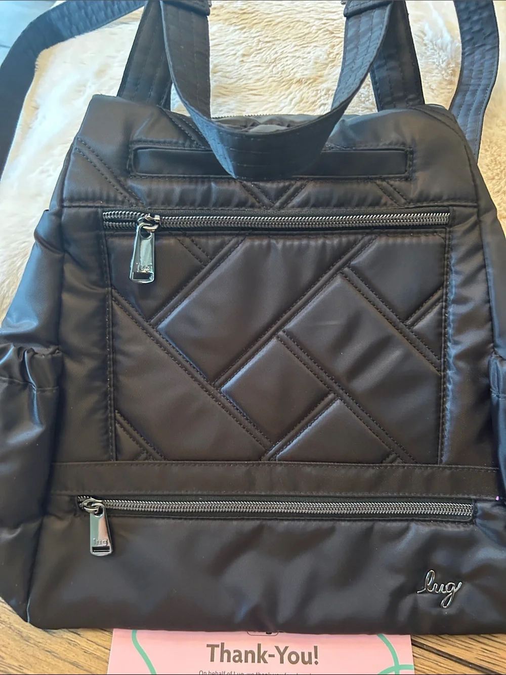 lug Quilted Black Nylon Skyhop Backpack like new